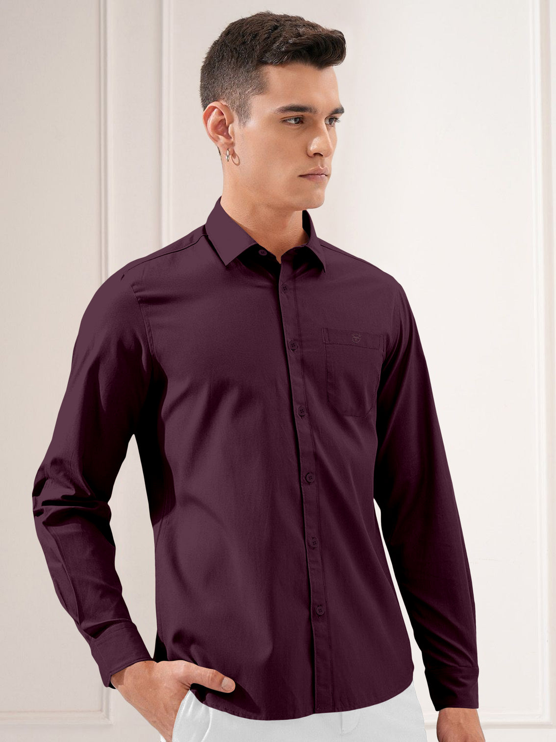 Blacklogy Men's Premium Oxford Cotton Wine Double Pocket Full Sleeve Slim Fit Shirt with One Pocket