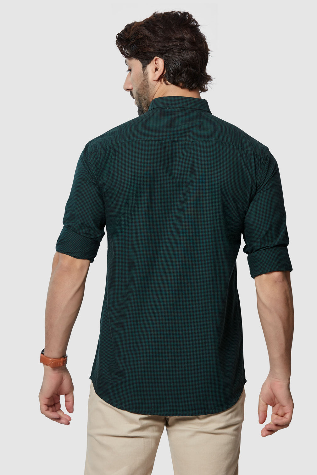 Dark Green Checkered Casual Shirt for Men