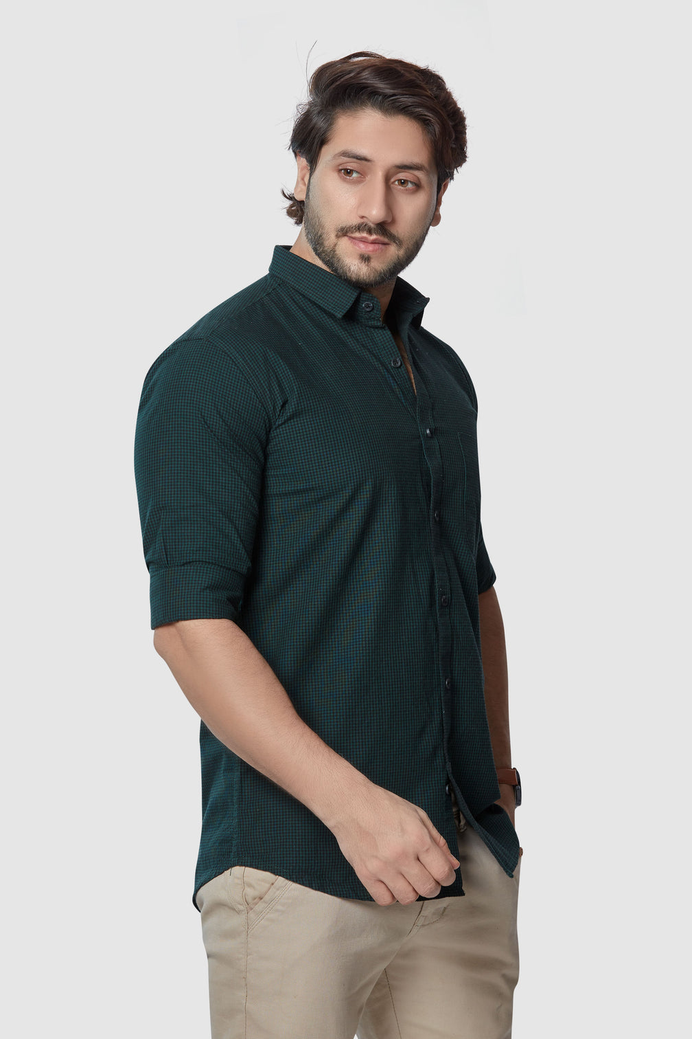 Dark Green Checkered Casual Shirt for Men