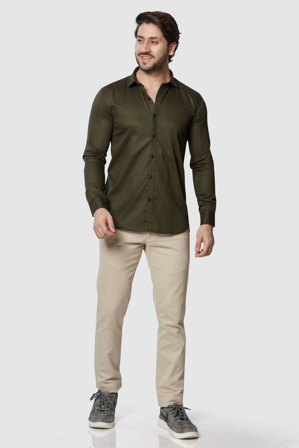 Olive Green Men's Solid Shirt