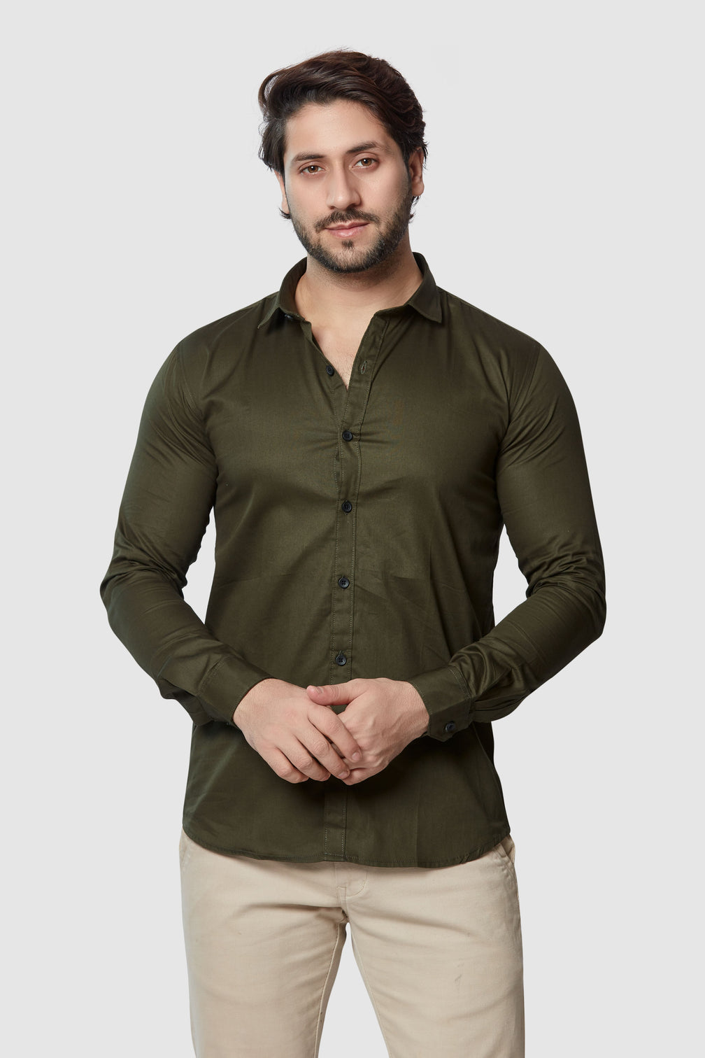 Olive Green Men's Solid Shirt