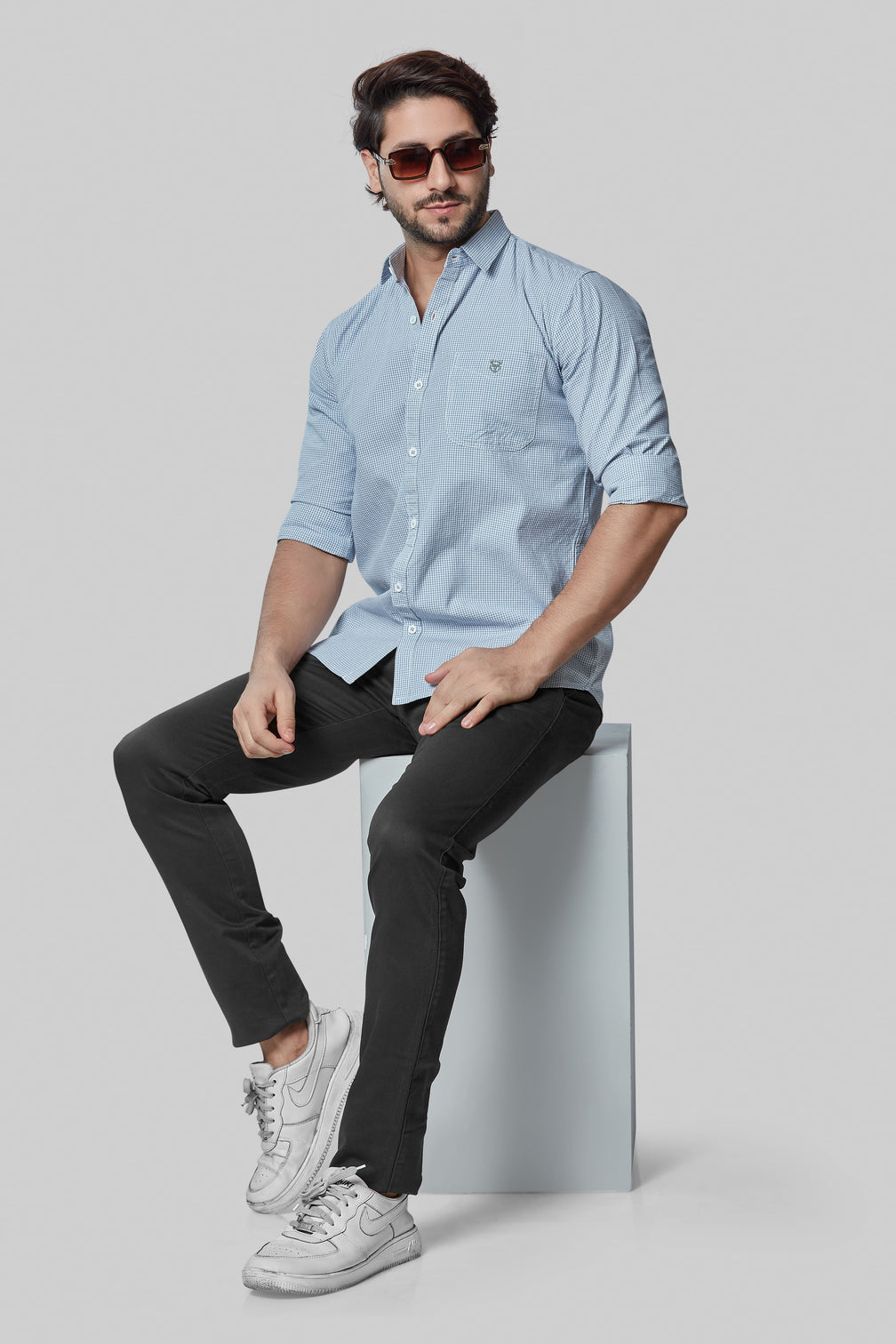 Classic Sky Blue Checkered Shirt