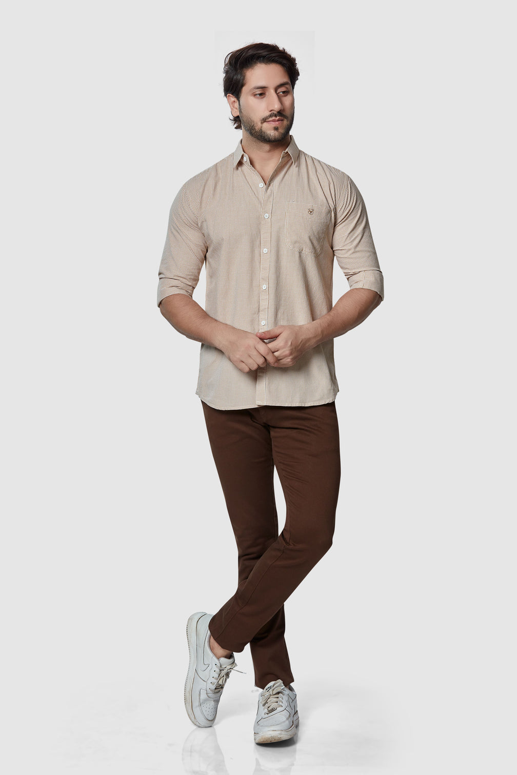 Smart Fit light brown Micro Check Shirt