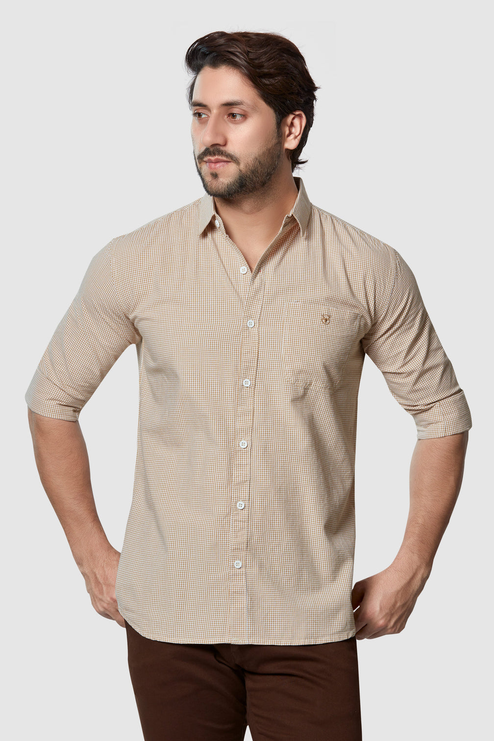 Smart Fit light brown Micro Check Shirt