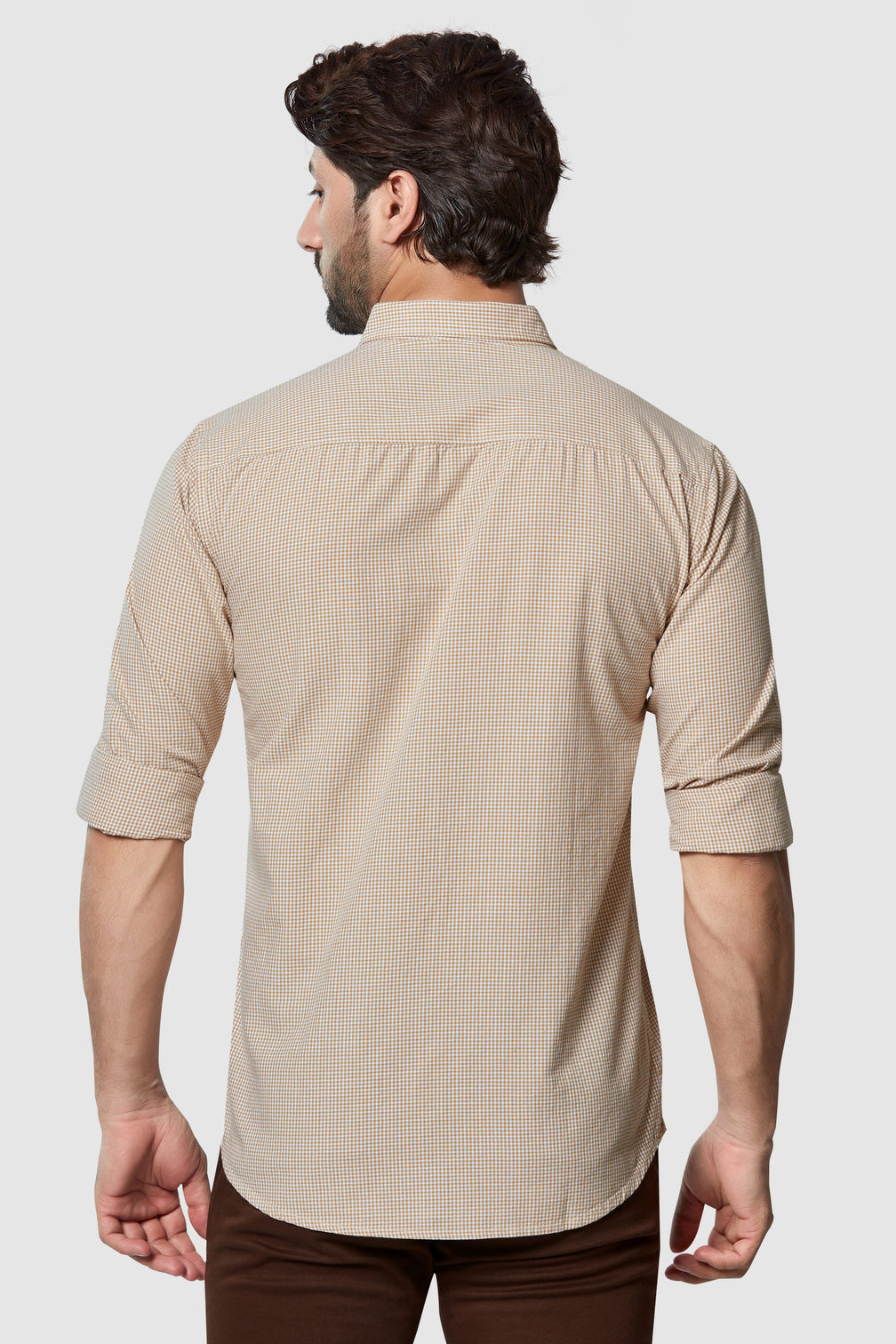 Smart Fit light brown Micro Check Shirt