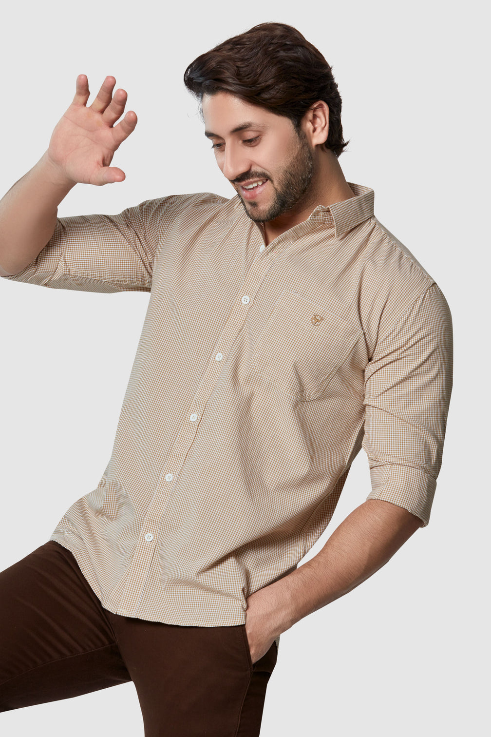 Smart Fit light brown Micro Check Shirt
