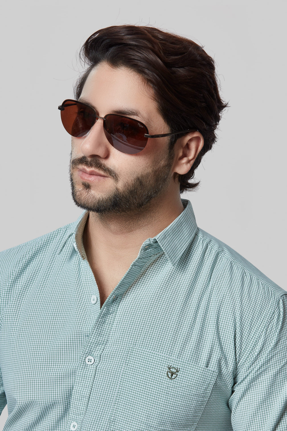 Cool Mint Checkered Full-Sleeve Shirt for Men