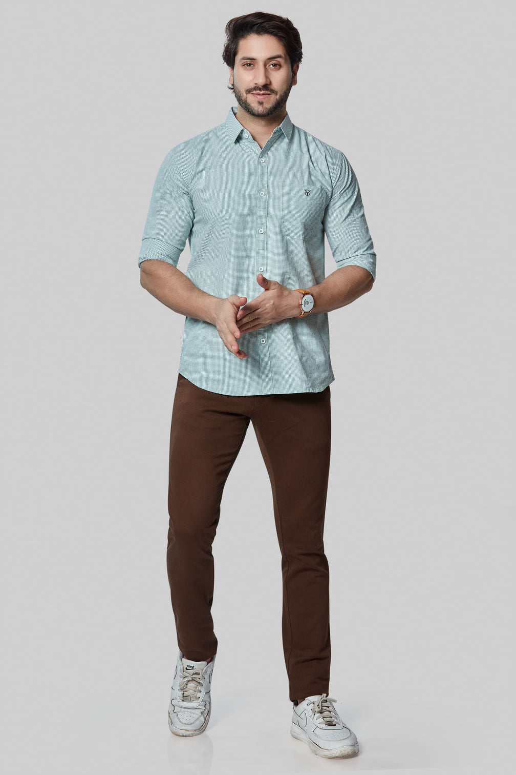 Cool Mint Checkered Full-Sleeve Shirt for Men