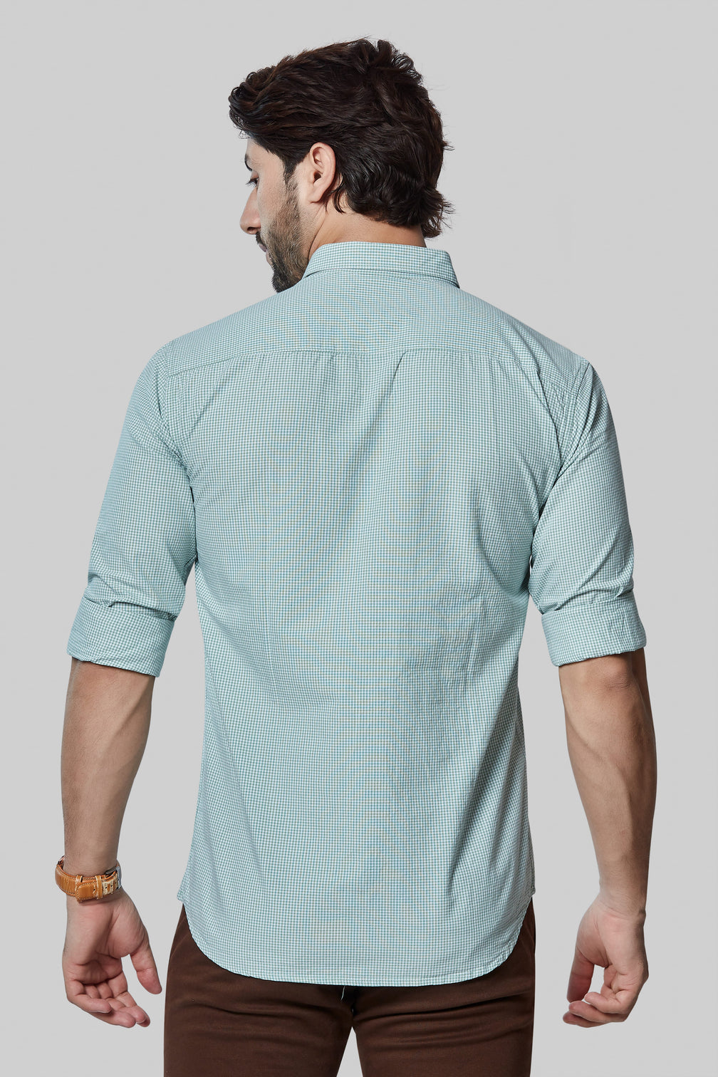 Cool Mint Checkered Full-Sleeve Shirt for Men