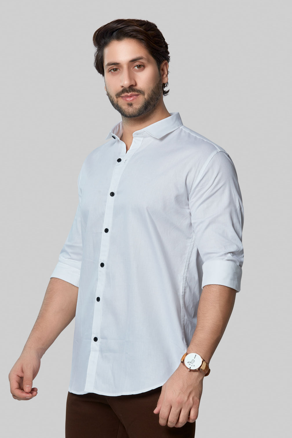White Cotton Classic Shirt for Man's