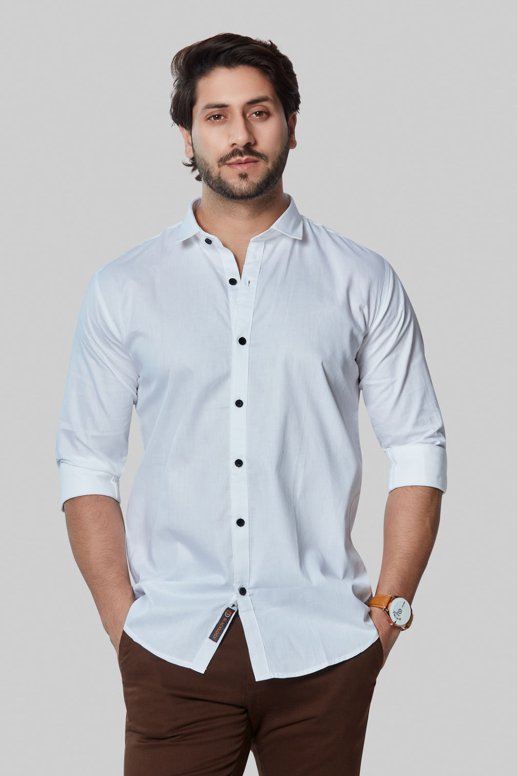White Cotton Classic Shirt for Man's