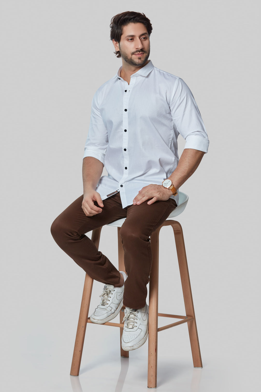 White Cotton Classic Shirt for Man's