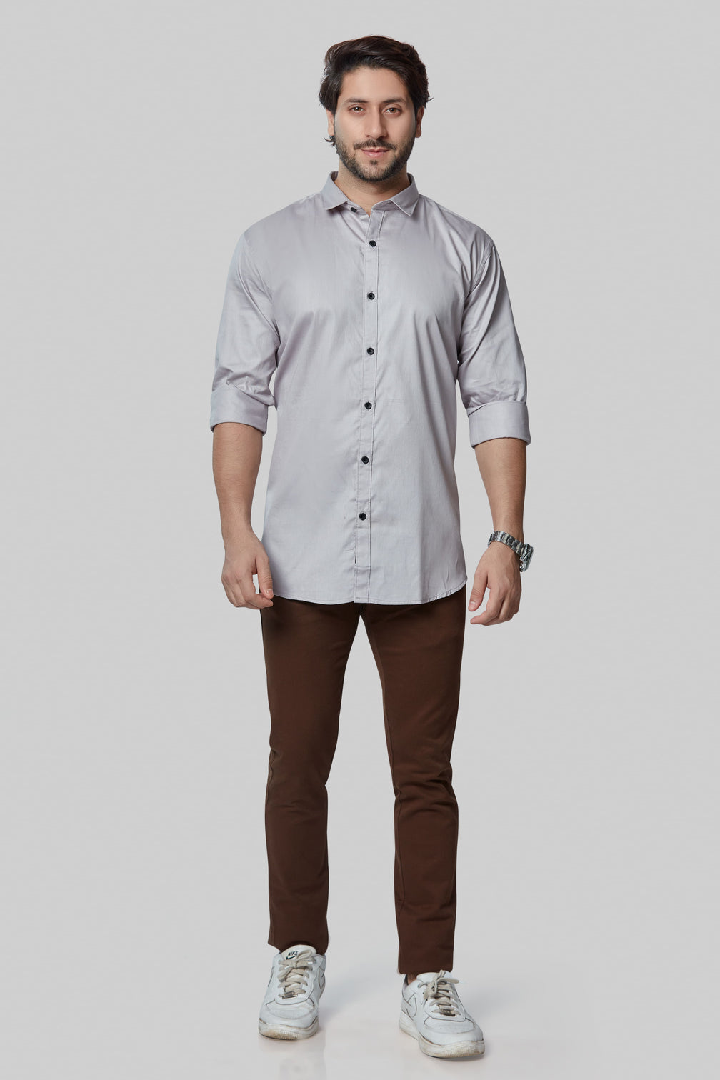 Modern Fit Grey Full Sleeve Shirt