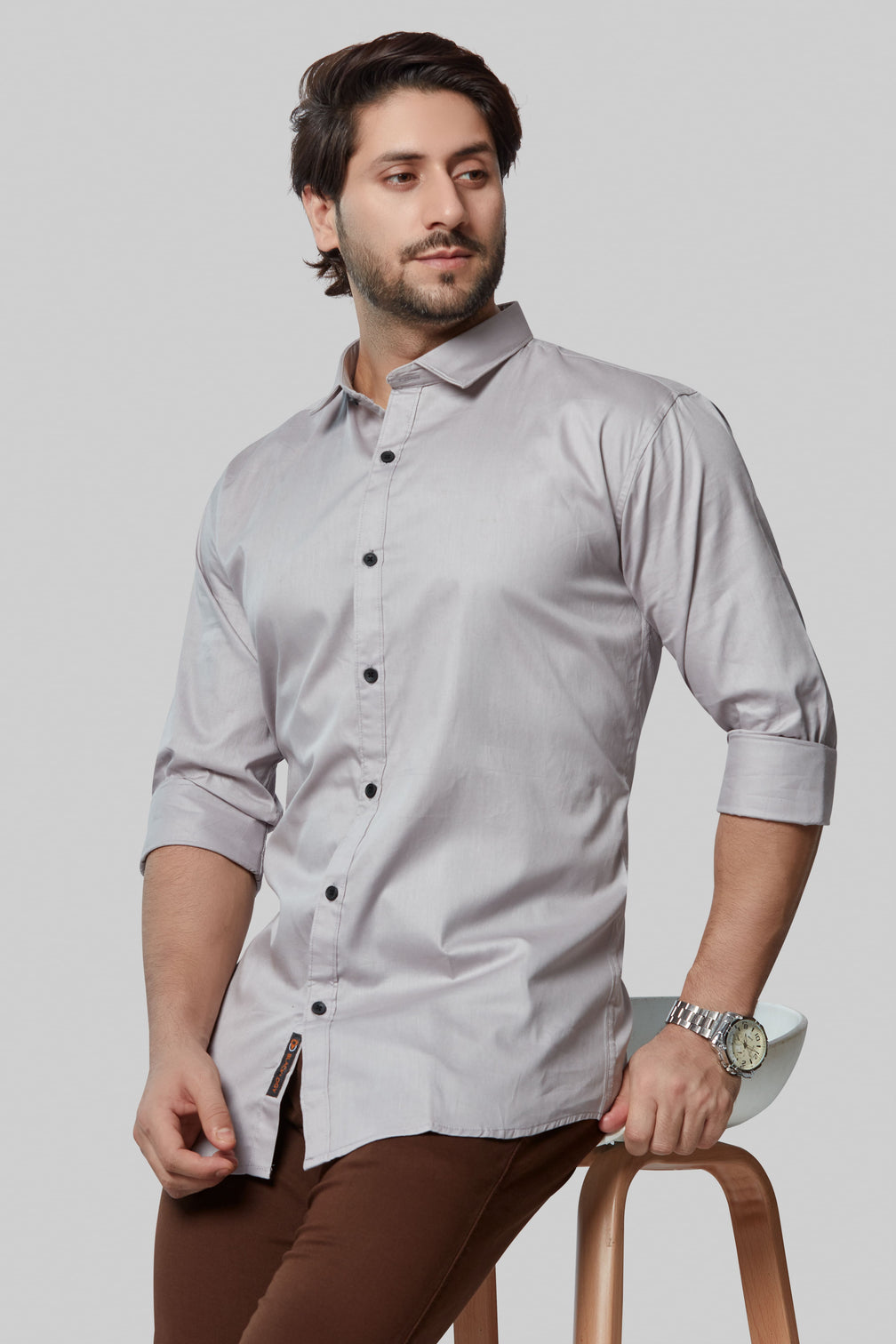 Modern Fit Grey Full Sleeve Shirt