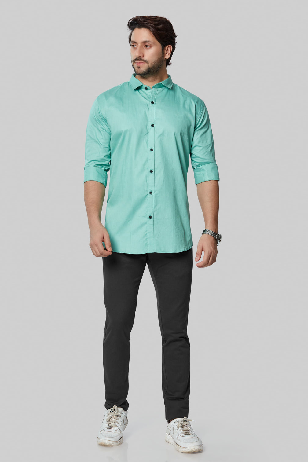 Soft Green Cotton Shirt for Man's