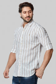 Brown Stripe Linen Shirt for Man's