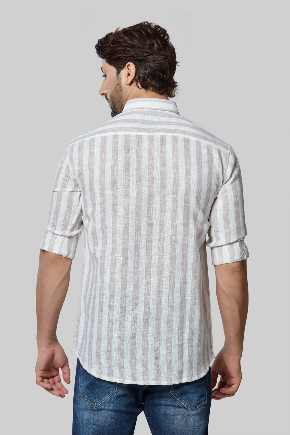 Brown Stripe Linen Shirt for Man's