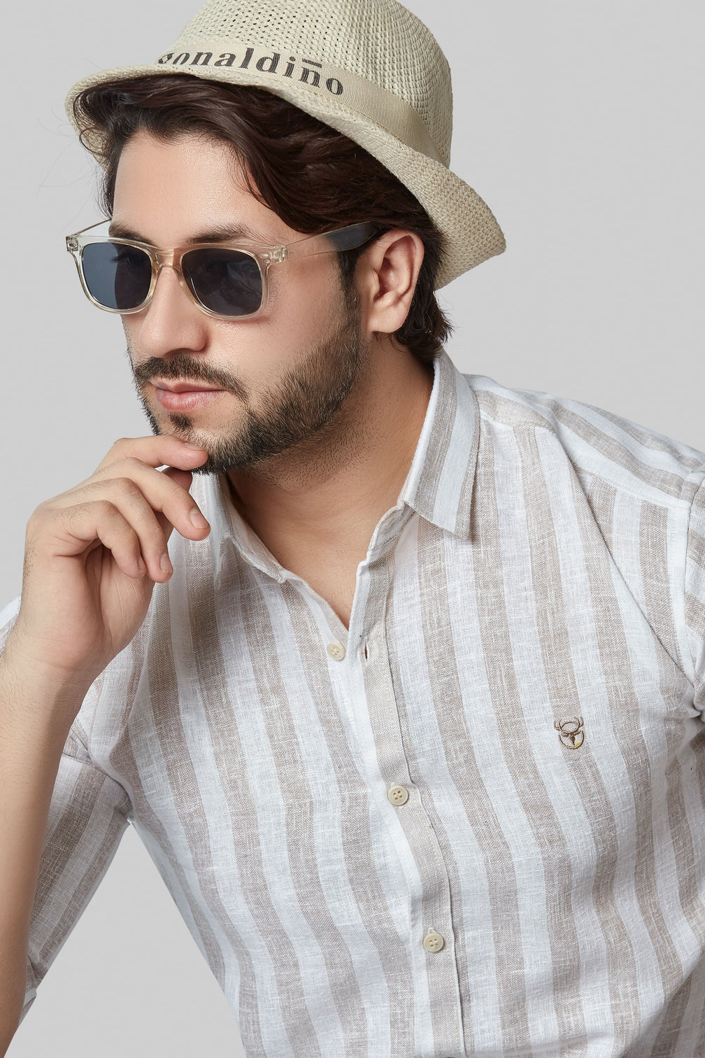 Brown Stripe Linen Shirt for Man's