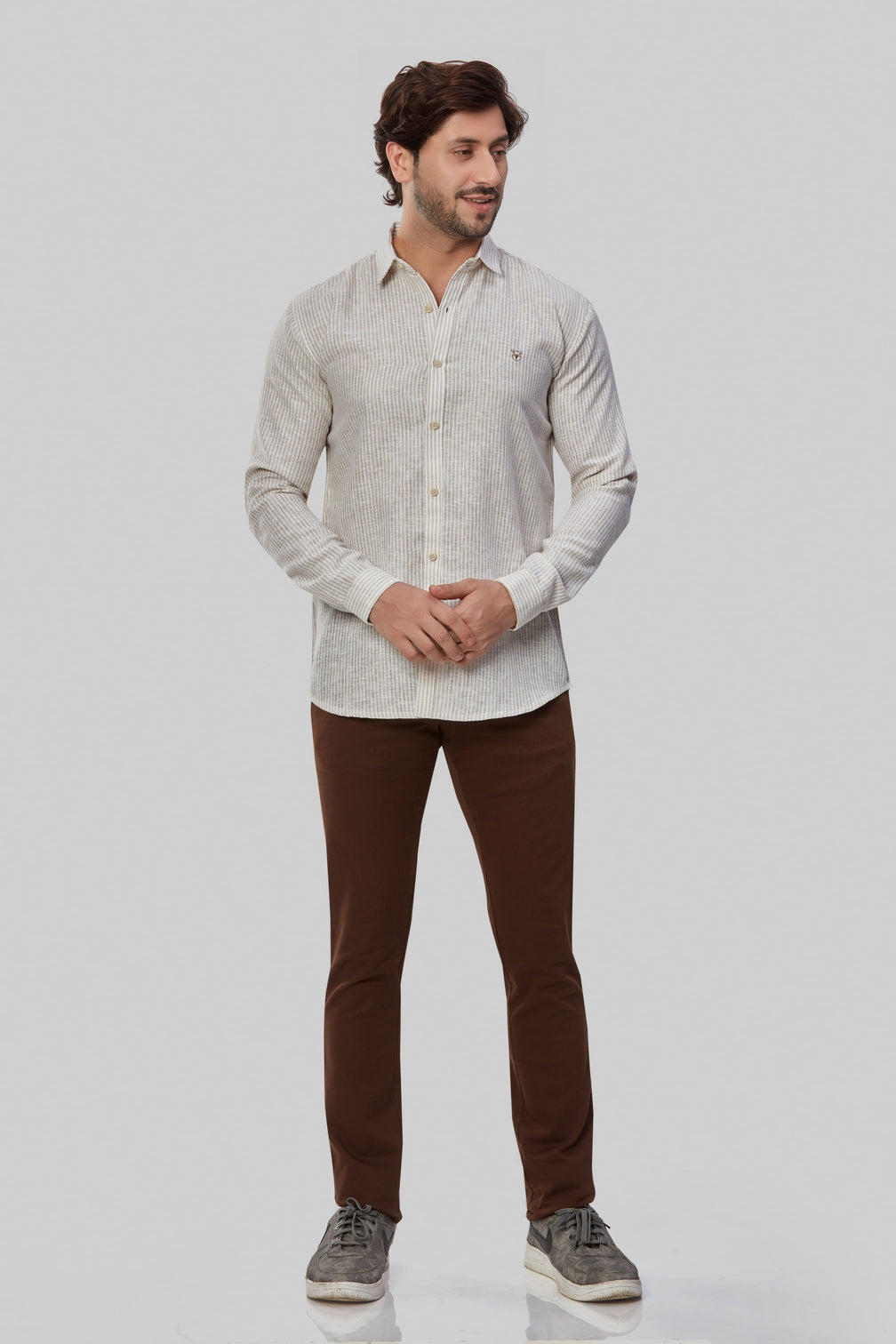 Cream and Tan Stripe Linen Shirt
