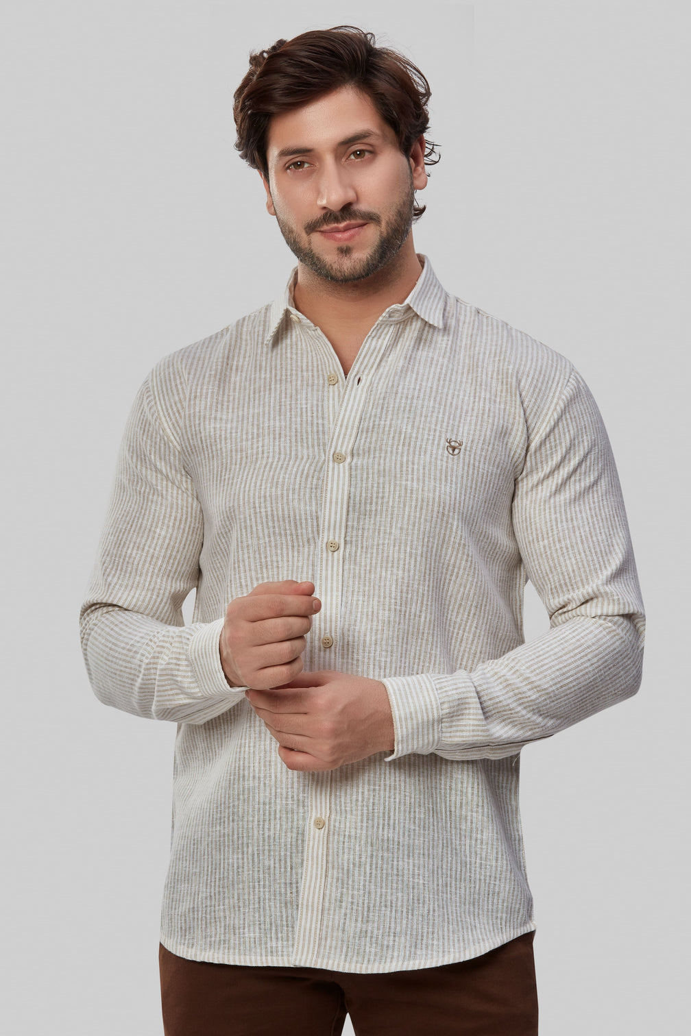 Cream and Tan Stripe Linen Shirt