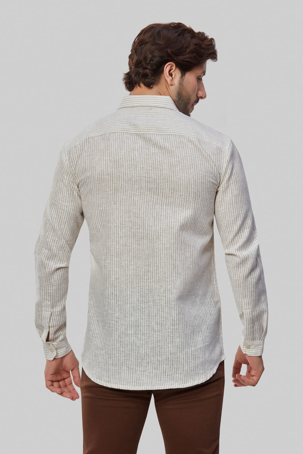 Cream and Tan Stripe Linen Shirt