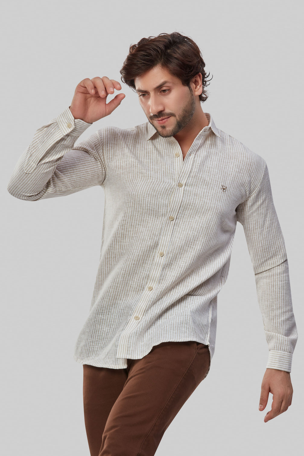 Cream and Tan Stripe Linen Shirt