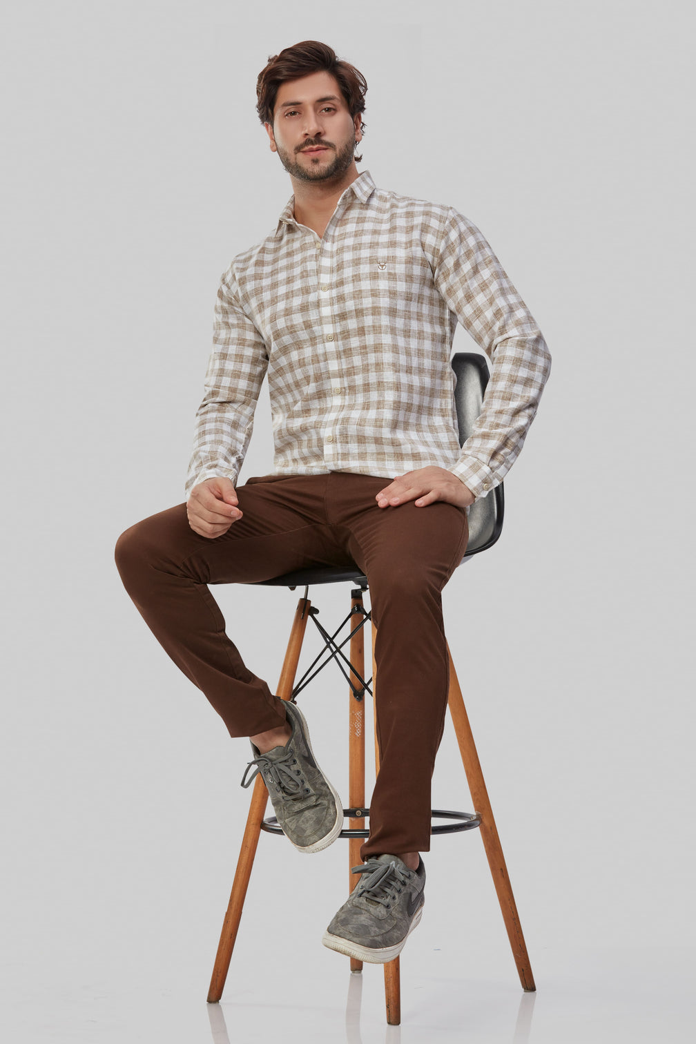 Casual Linen Gingham Shirt for Men's