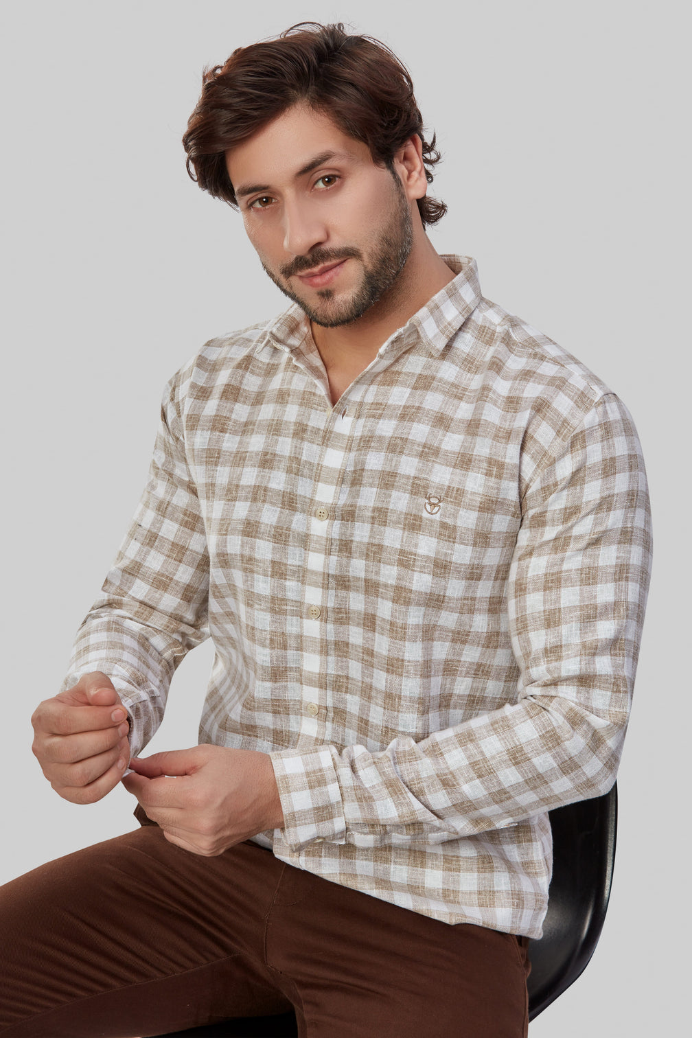 Casual Linen Gingham Shirt for Men's