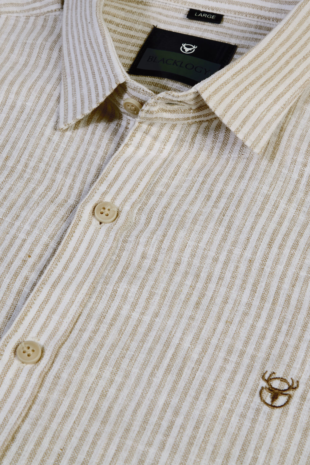 Cream and Tan Stripe Linen Shirt