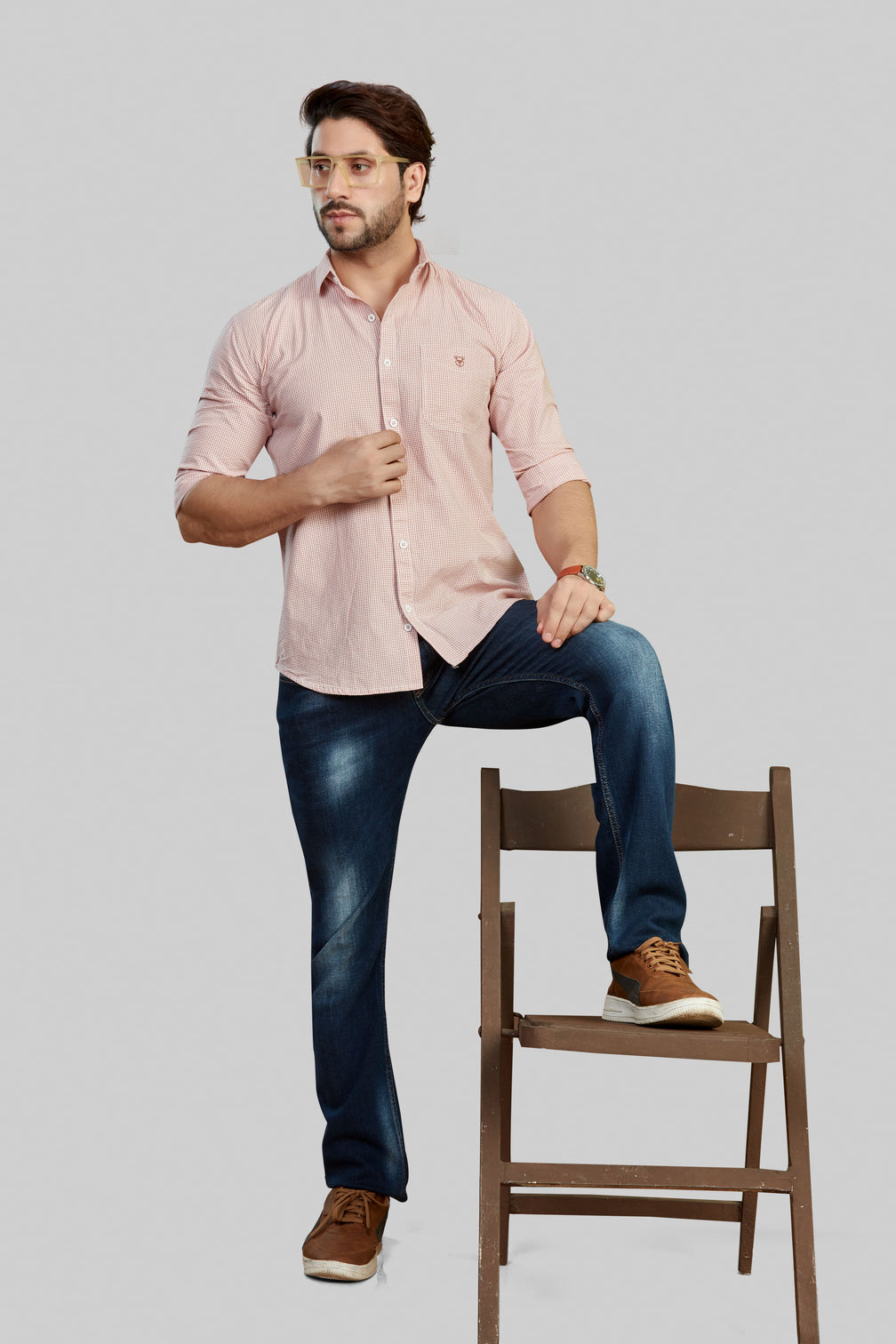 Small Check Pattern Shirt for Men