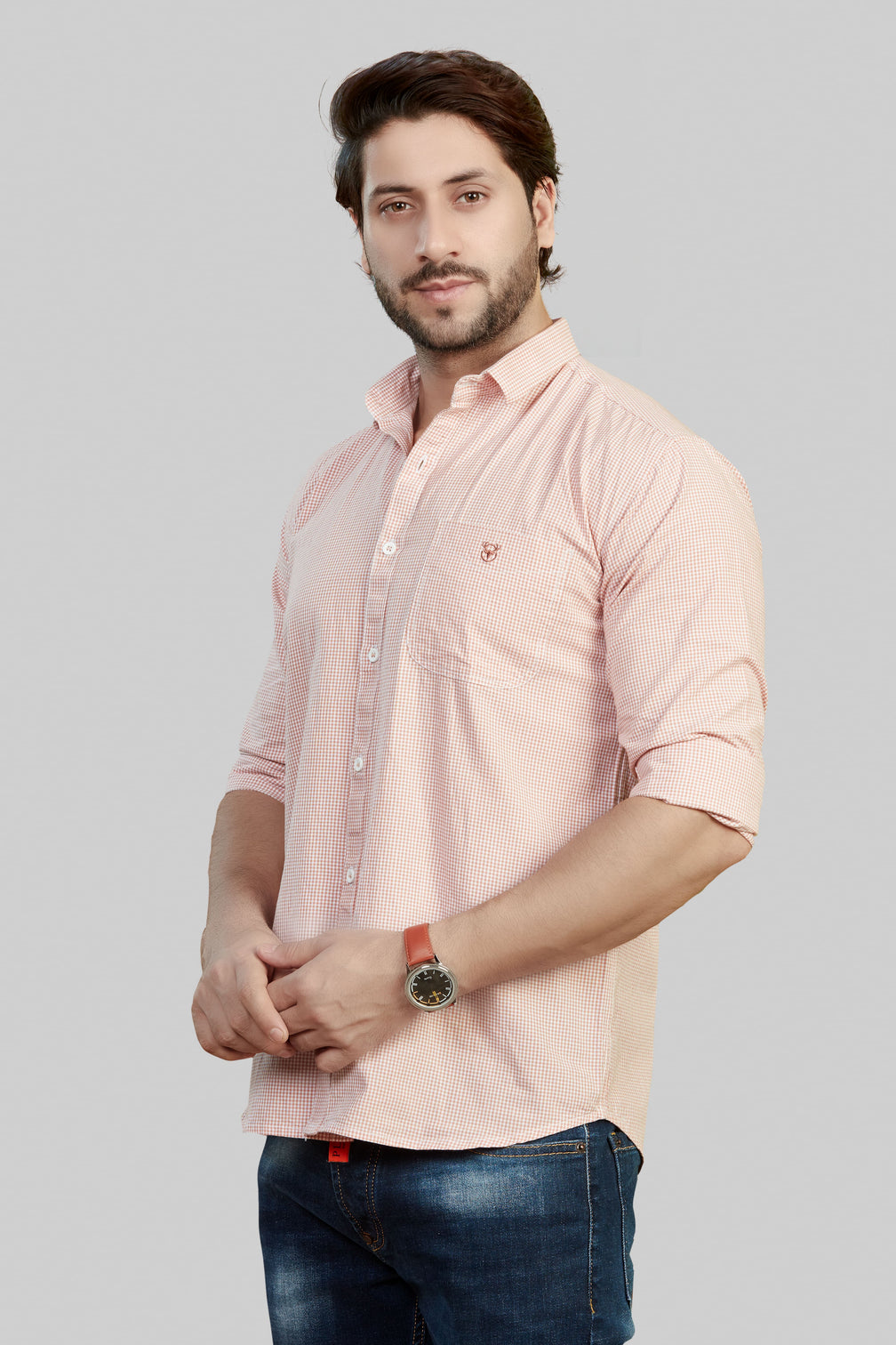 Small Check Pattern Shirt for Men