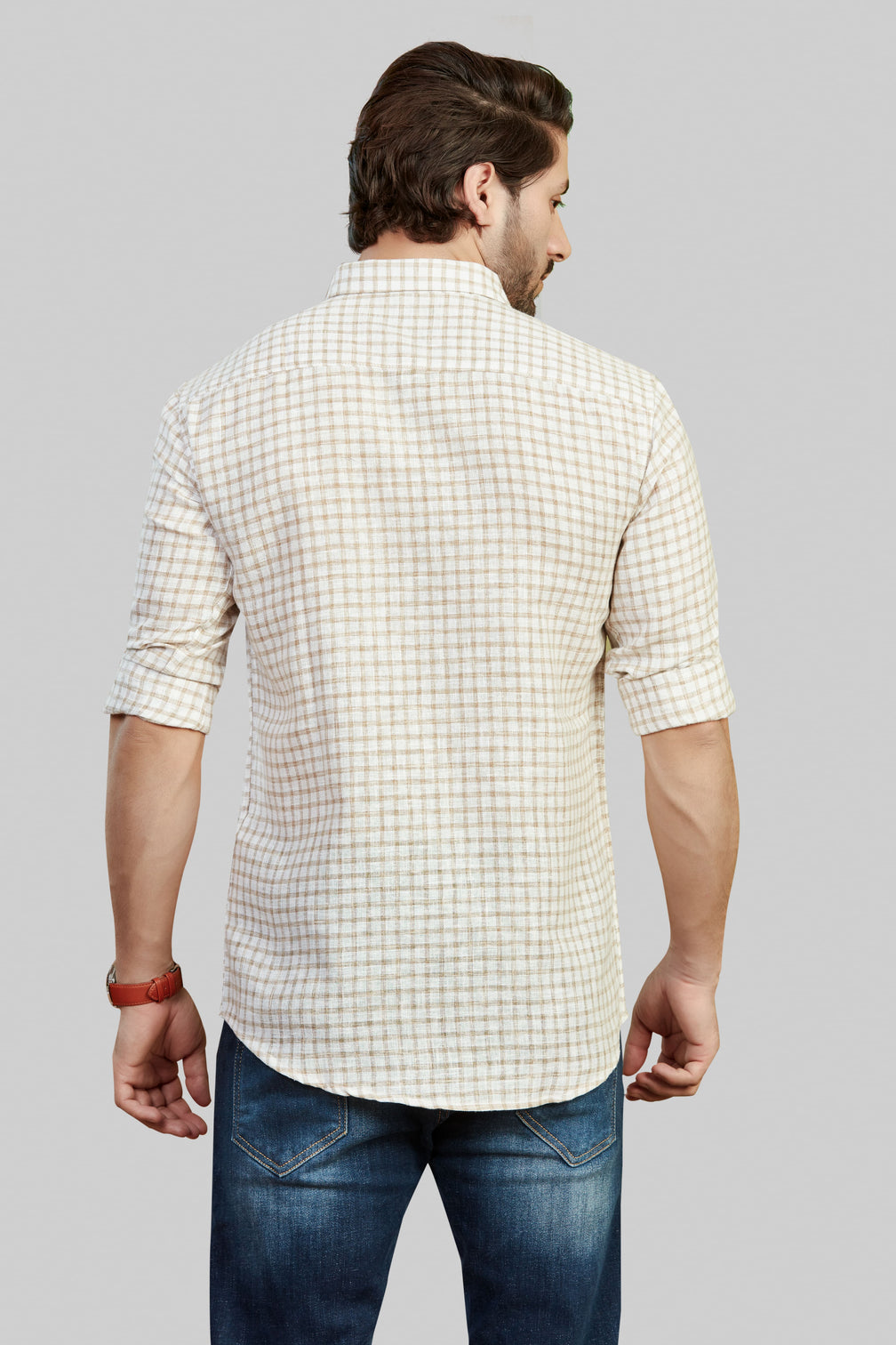 Beige and White Checked Shirt