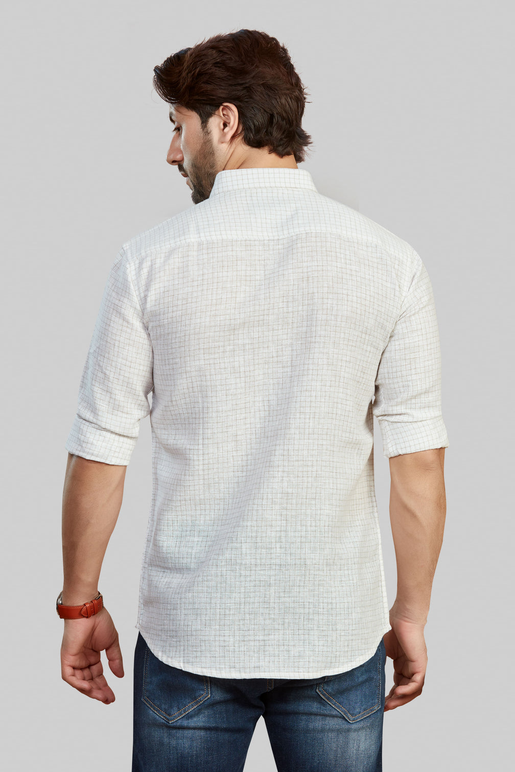Men's Beige Small Checkered Shirt