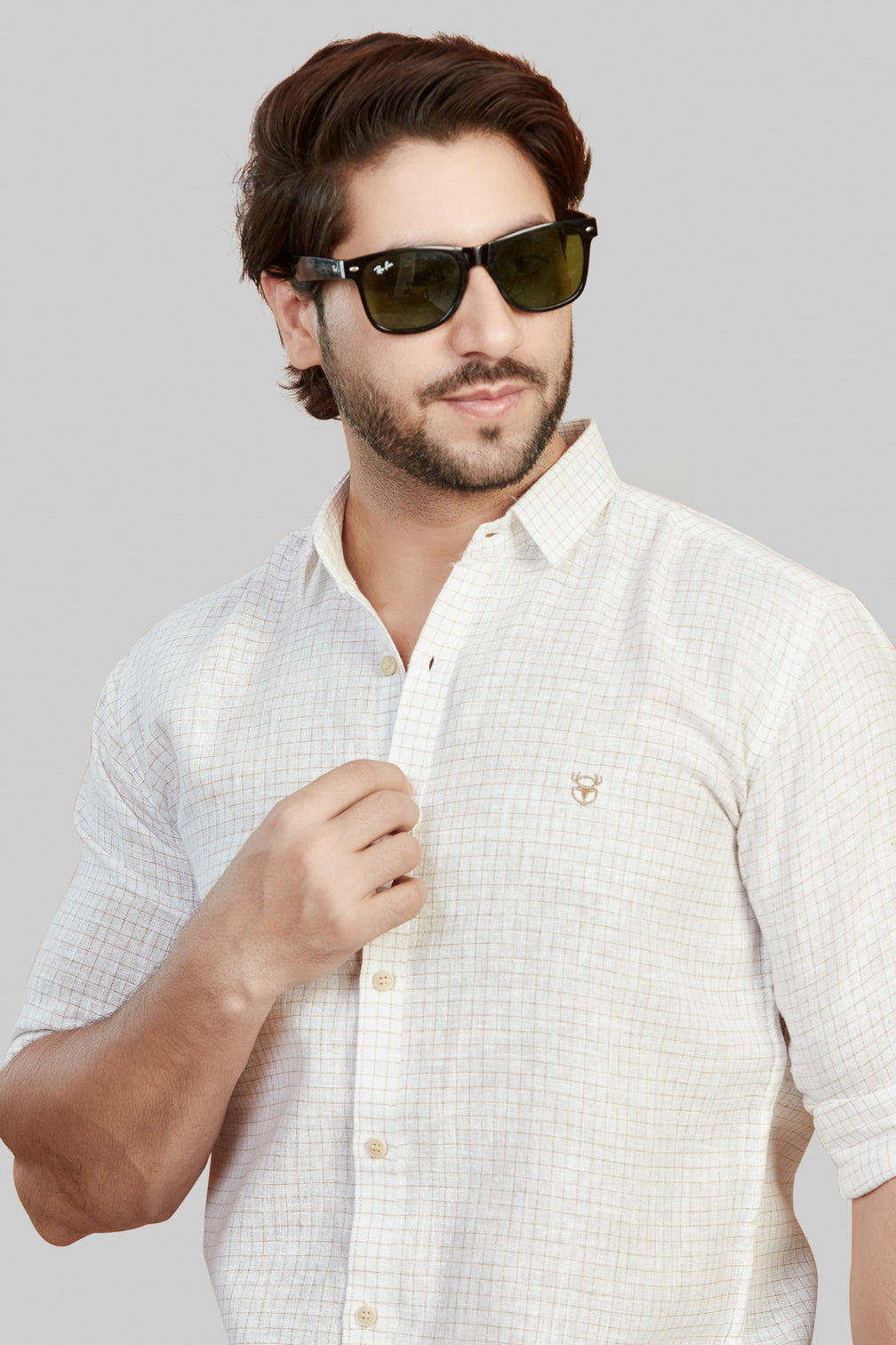 Men's Beige Small Checkered Shirt