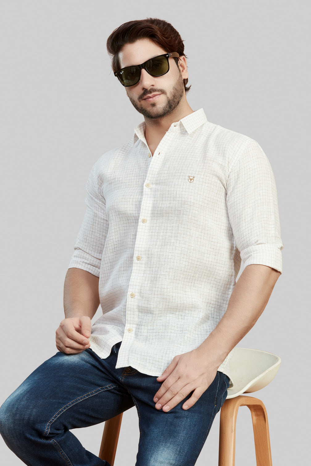 Men's Beige Small Checkered Shirt