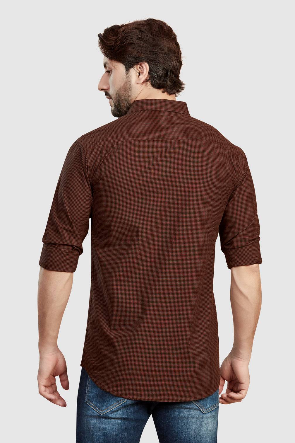 Dark Brown Gingham Shirt for Men