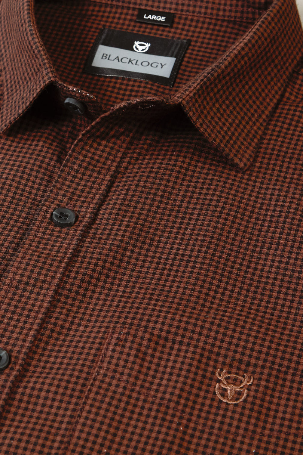 Dark Brown Gingham Shirt for Men