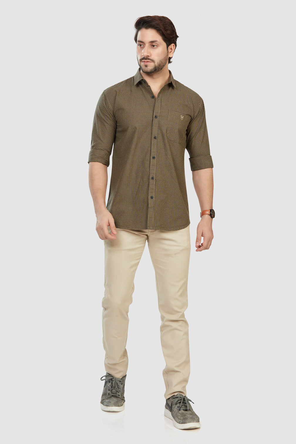Brown Small Checked Shirt - Men's Regular Fit