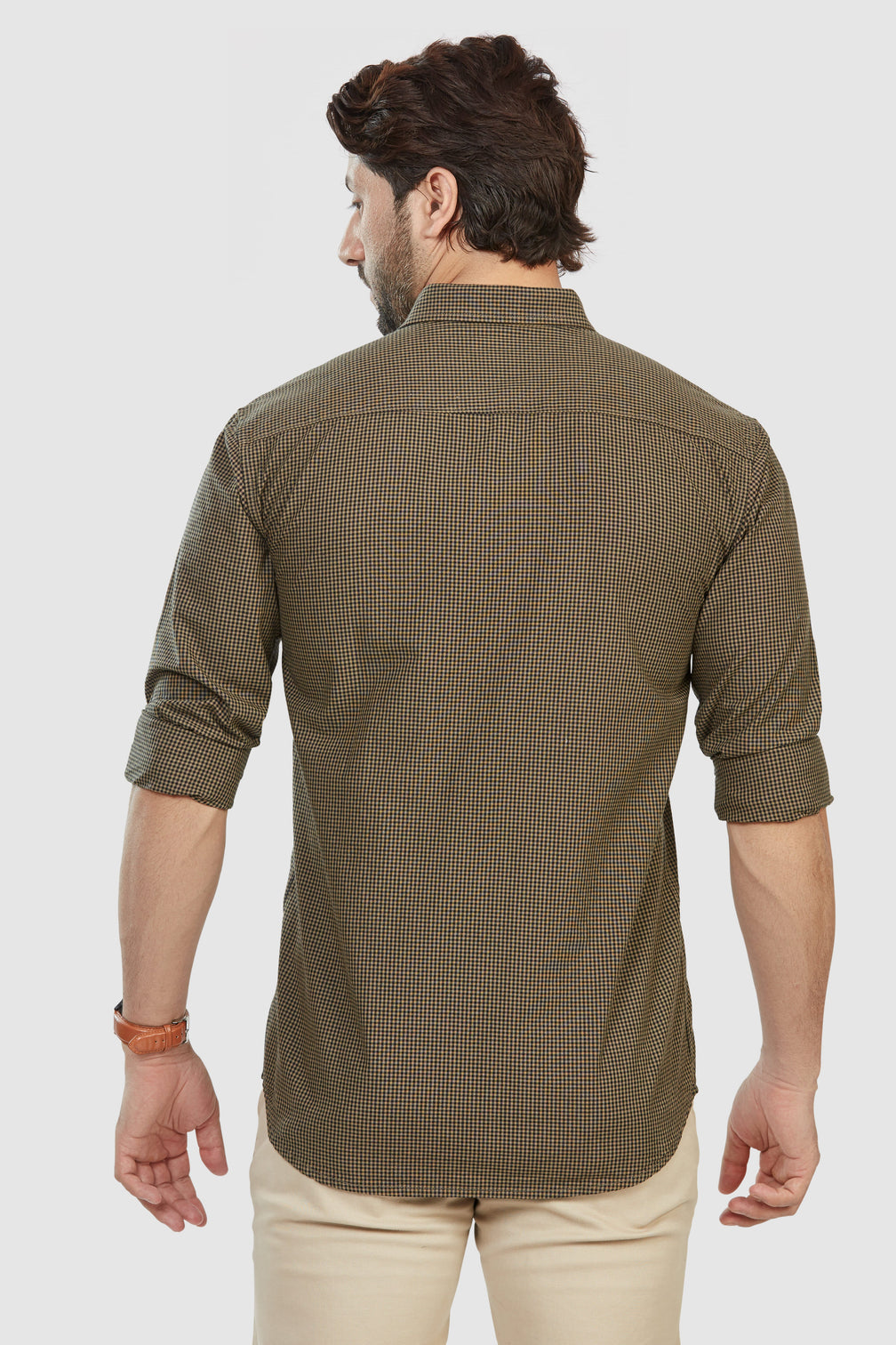 Brown Small Checked Shirt - Men's Regular Fit