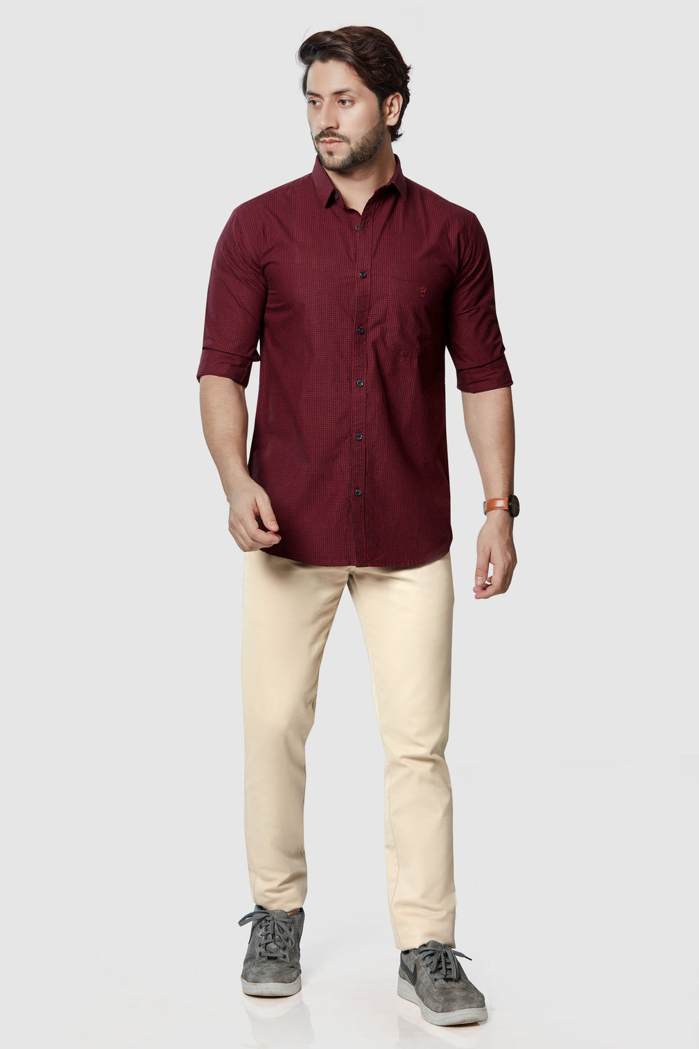 Maroon Checkered Shirt for Men's