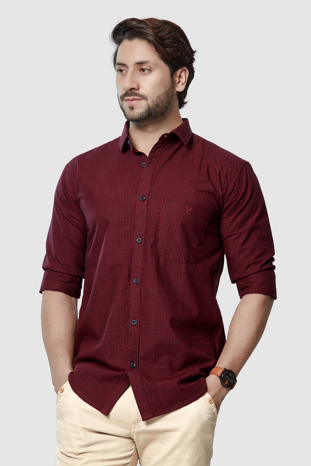 Maroon Checkered Shirt for Men's