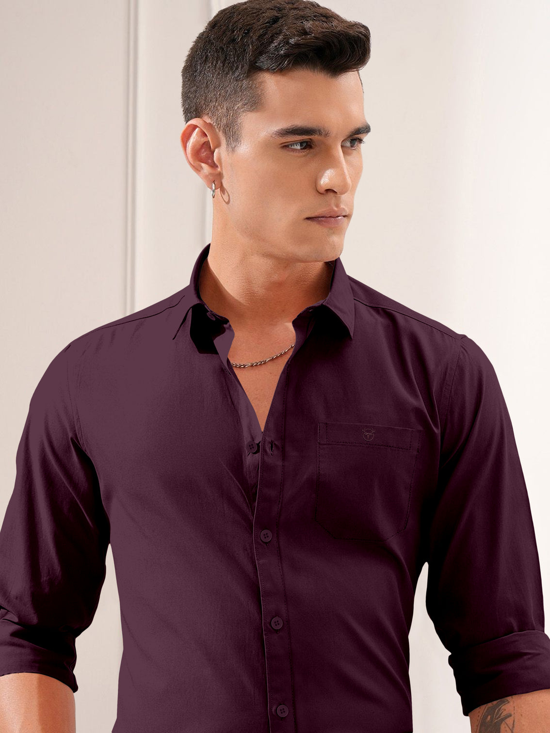 Blacklogy Men's Premium Oxford Cotton Wine Double Pocket Full Sleeve Slim Fit Shirt with One Pocket