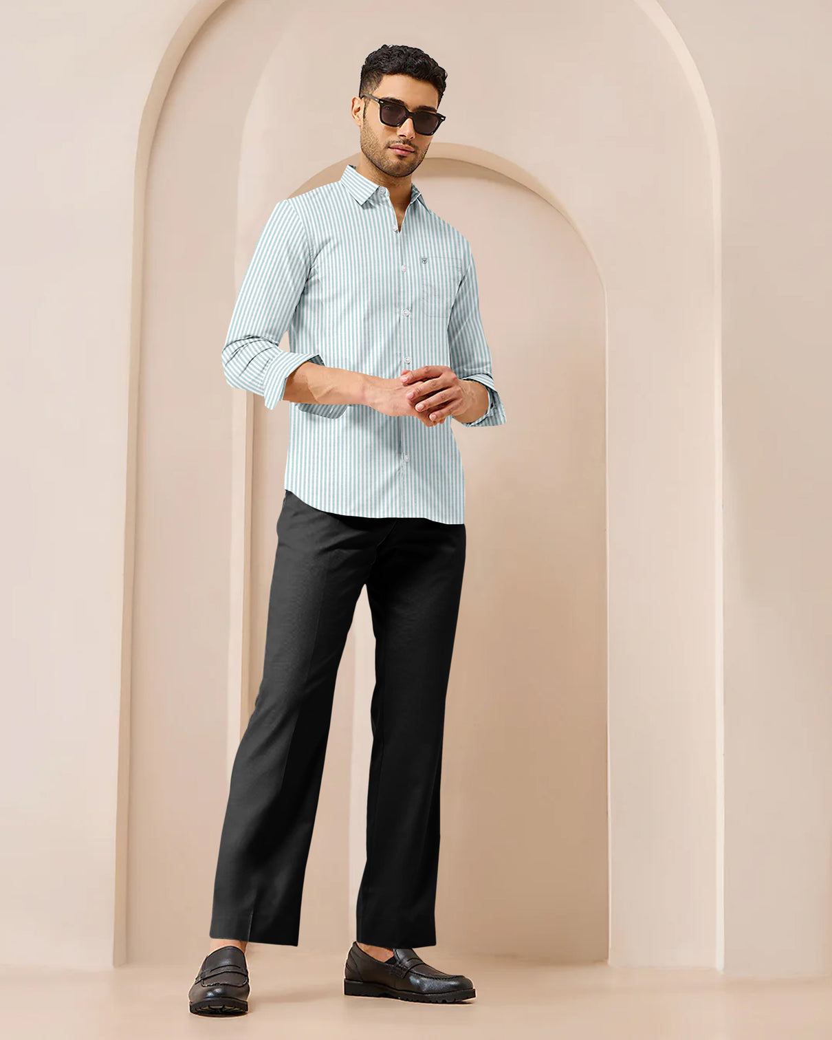 Blacklogy Men’s Premium Striped Shirt – 100% Cotton Slim Fit with Chest Pocket | Full Sleeve, Soft Fabric | Mint Green Vertical Stripe Formal/Casual Shirts