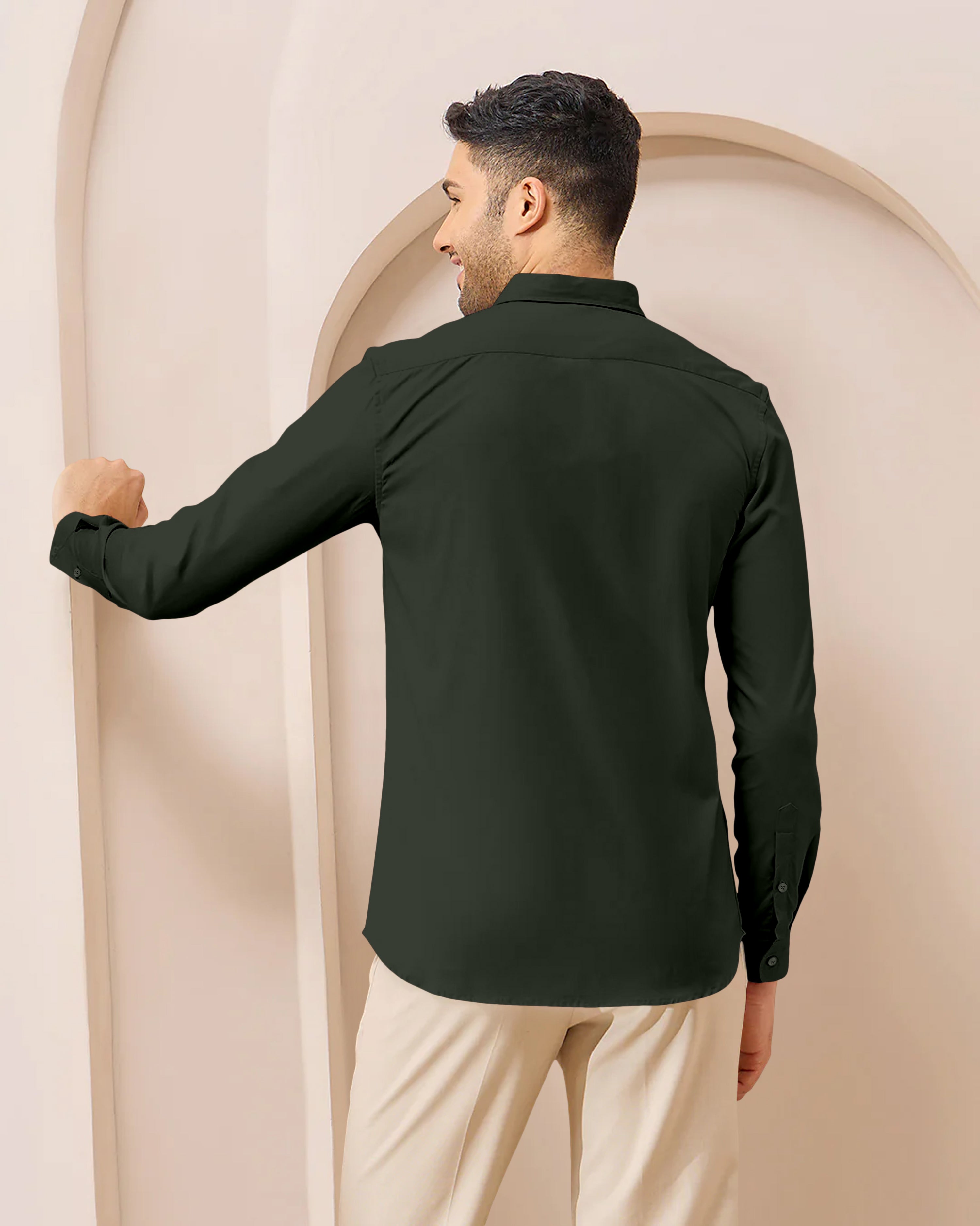 Blacklogy Men's Premium Satin Solid Shirt – Dark Green | Stylish Slim Fit Formal Shirt with Logo