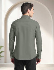 Blacklogy Men's Premium Cotton Light Green Embroidered Bird Motif Shirt