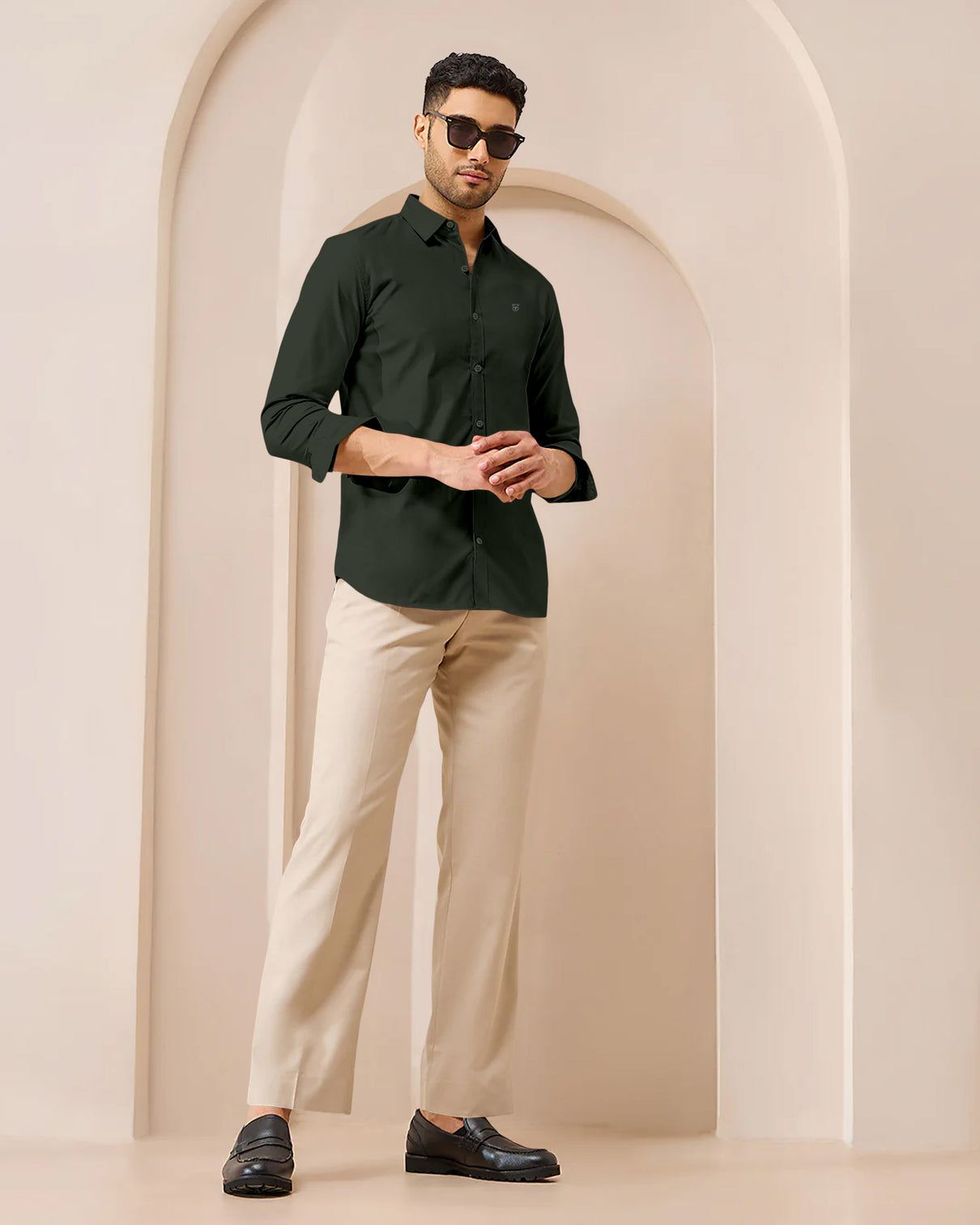 Blacklogy Men's Premium Satin Solid Shirt – Dark Green | Stylish Slim Fit Formal Shirt with Logo