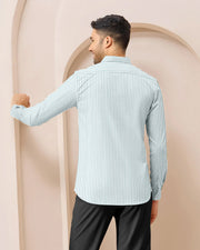 Blacklogy Men’s Premium Striped Shirt – 100% Cotton Slim Fit with Chest Pocket | Full Sleeve, Soft Fabric | Mint Green Vertical Stripe Formal/Casual Shirts