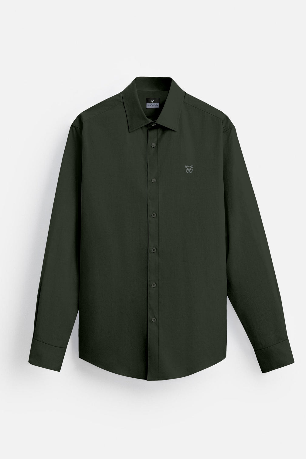 Blacklogy Men's Premium Satin Solid Shirt – Dark Green | Stylish Slim Fit Formal Shirt with Logo