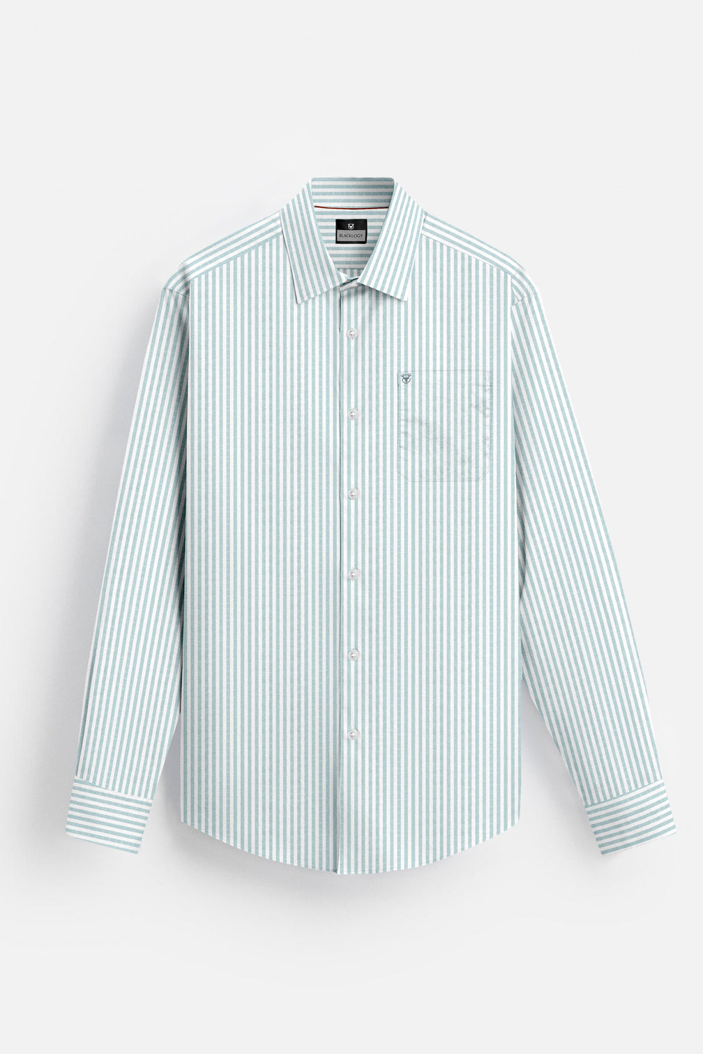 Blacklogy Men’s Premium Striped Shirt – 100% Cotton Slim Fit with Chest Pocket | Full Sleeve, Soft Fabric | Mint Green Vertical Stripe Formal/Casual Shirts