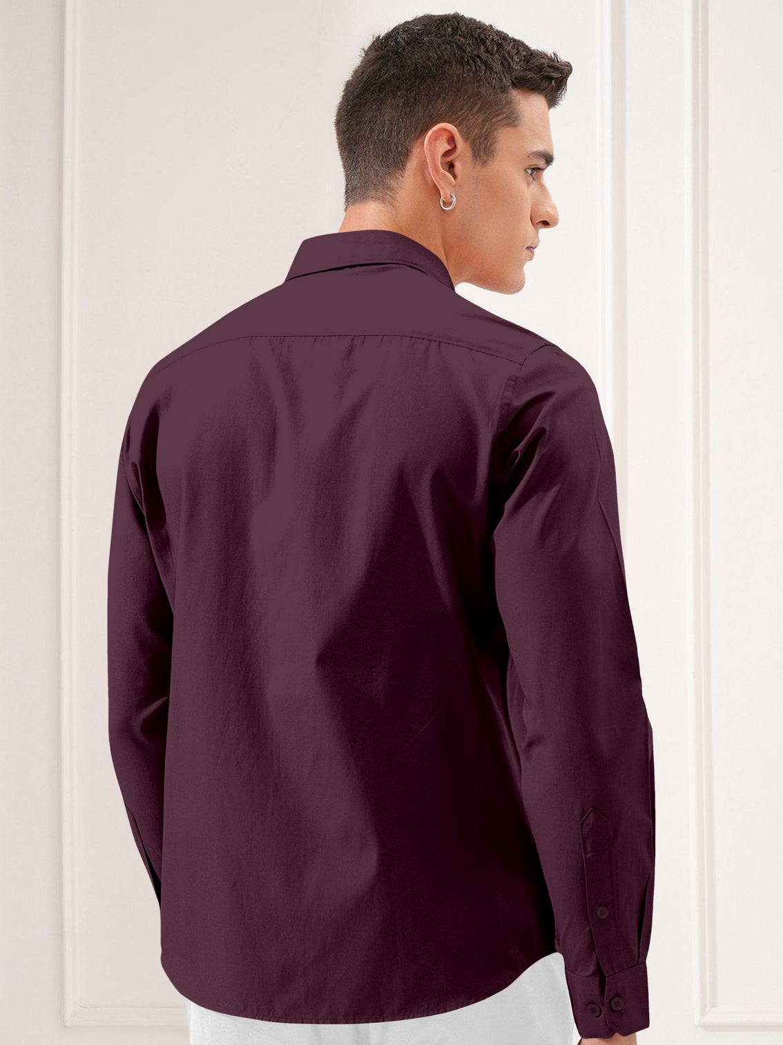 Blacklogy Men's Premium Oxford Cotton Wine Double Pocket Full Sleeve Slim Fit Shirt with One Pocket